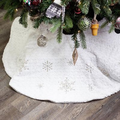 KSP Christmas Tree Skirt Sequins with Snowflake (White)