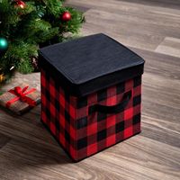 KSP Christmas Soft Storage 'Buffalo Check' Box with Lid (Black/Red)