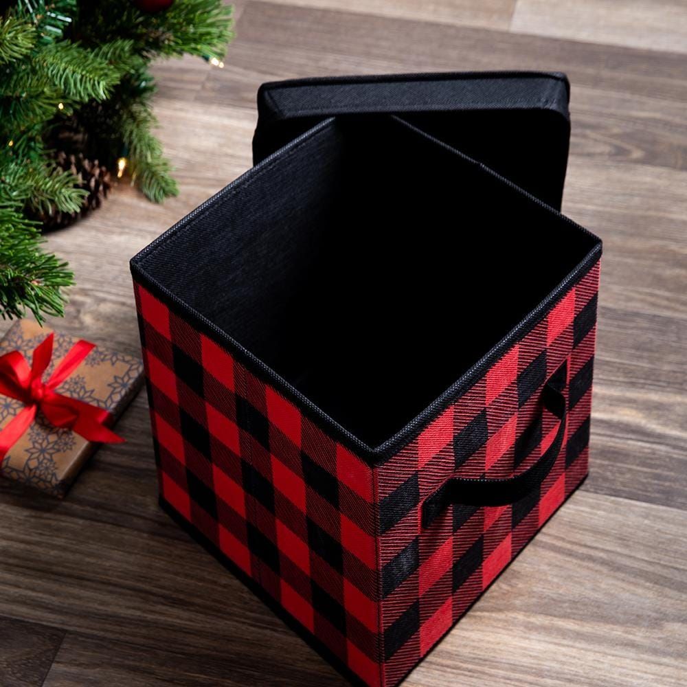 KSP Christmas Soft Storage 'Buffalo Check' Box with Lid (Black/Red)