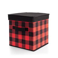 KSP Christmas Soft Storage 'Buffalo Check' Box with Lid (Black/Red)