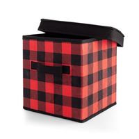 KSP Christmas Soft Storage 'Buffalo Check' Box with Lid (Black/Red)