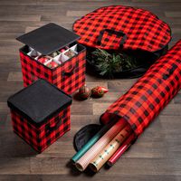 KSP Christmas Soft Storage 'Buffalo Check' Box with Lid (Black/Red)