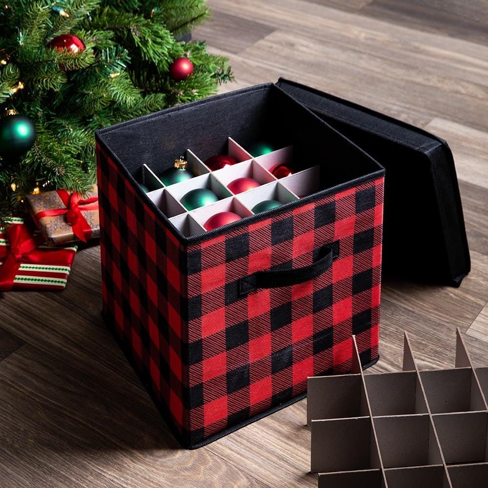 KSP Christmas Soft Storage Fabric Ornament Box (Black/Red)