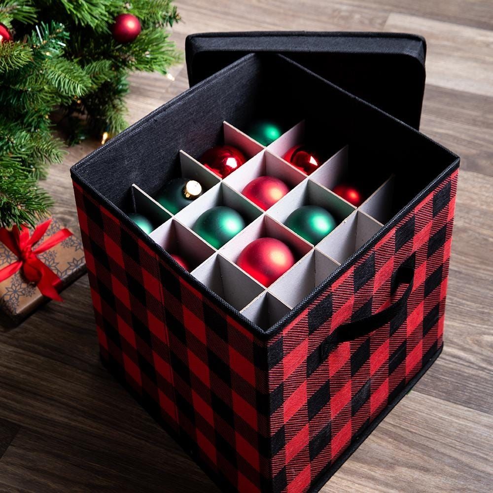 KSP Christmas Soft Storage Fabric Ornament Box (Black/Red)