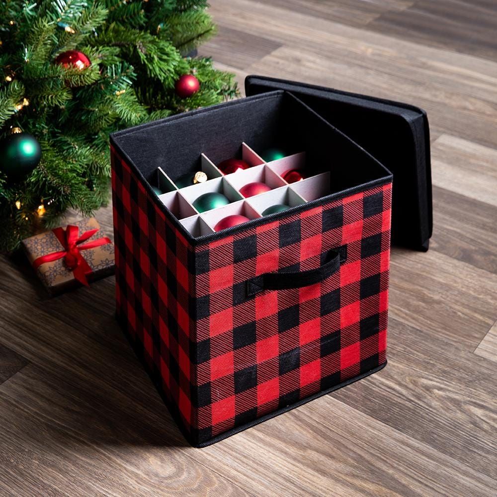 KSP Christmas Soft Storage Fabric Ornament Box (Black/Red)