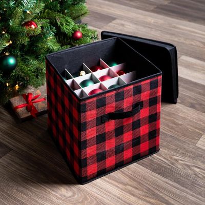 KSP Christmas Soft Storage Fabric Ornament Box (Black/Red)