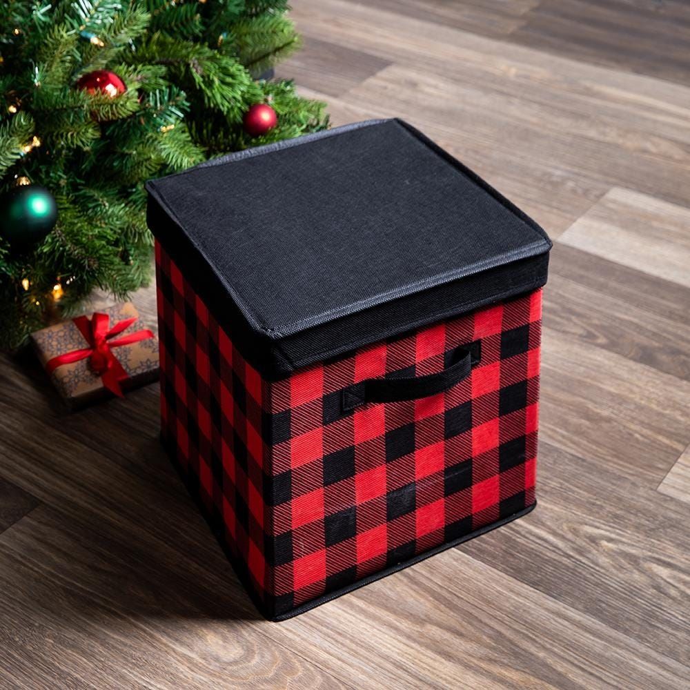 KSP Christmas Soft Storage Fabric Ornament Box (Black/Red)