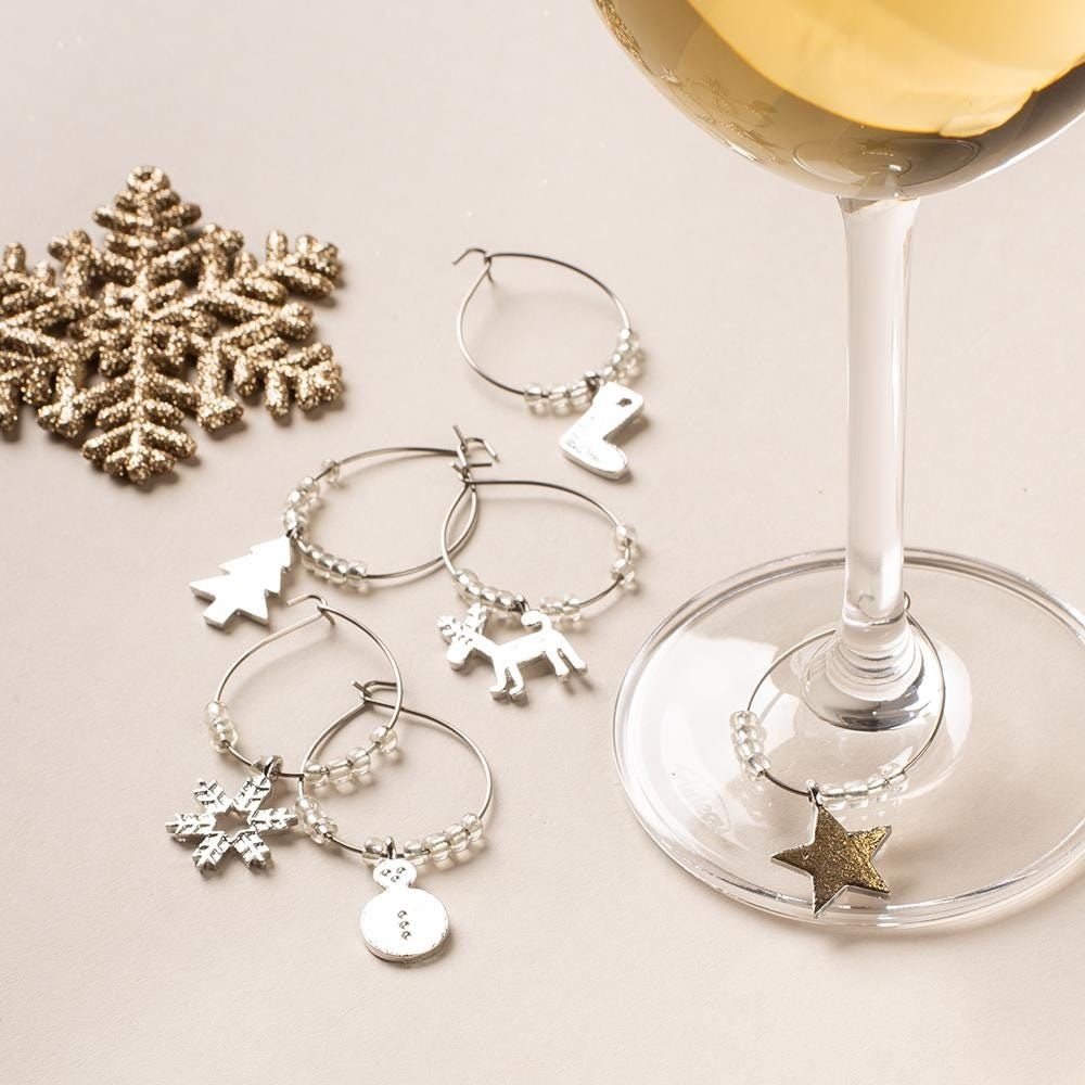 KSP Christmas Dangle Wine Charms "icons" - Set of 6 (Silver)