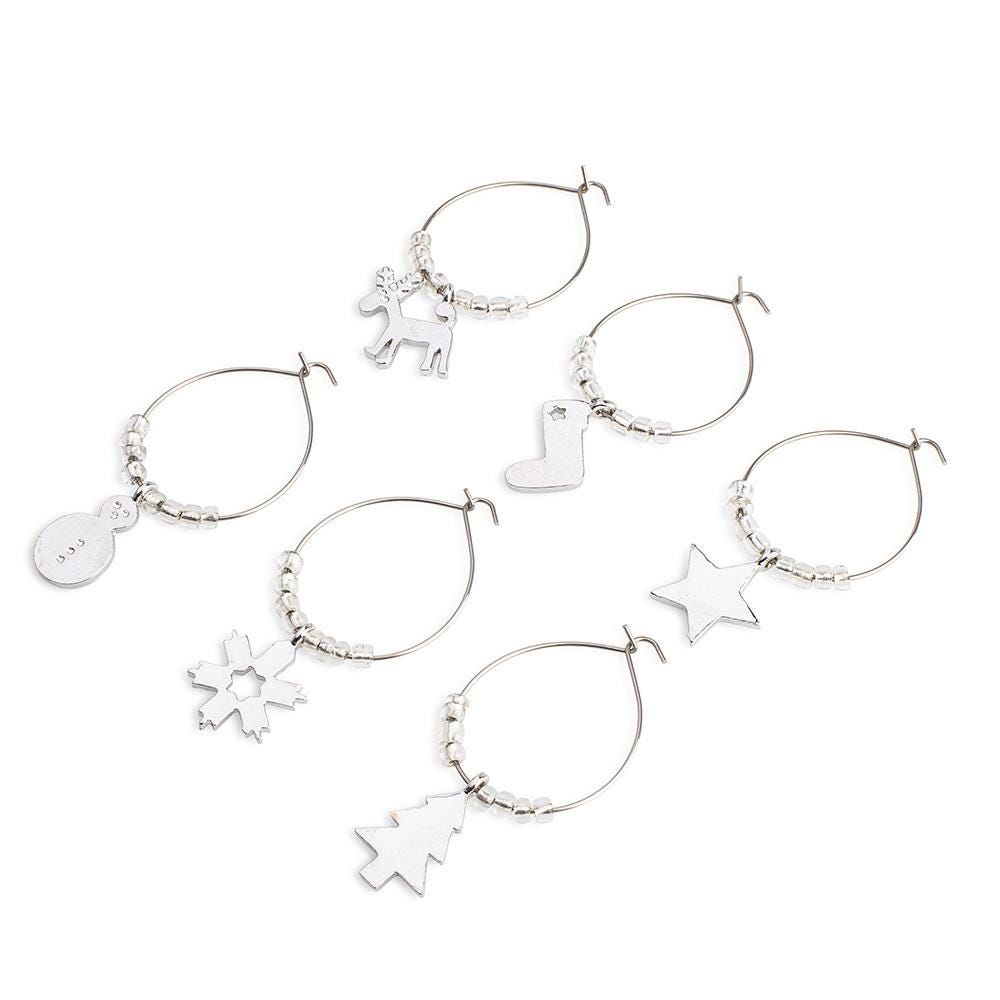 KSP Christmas Dangle Wine Charms "icons" - Set of 6 (Silver)