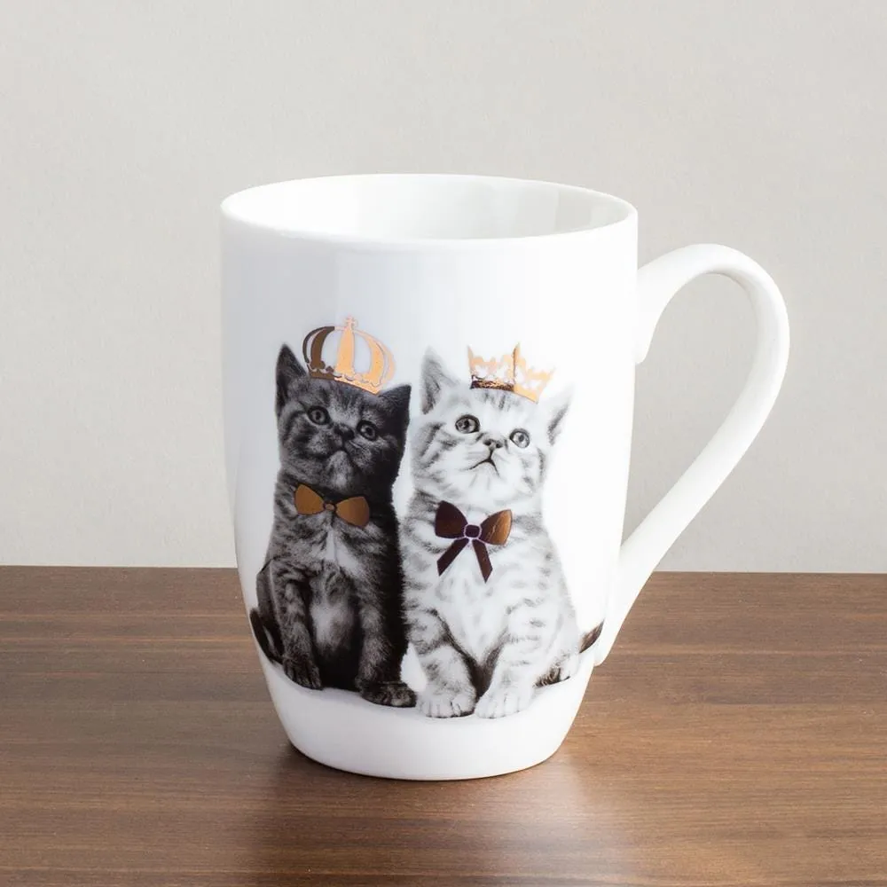 KSP Graphic 'Royal Cat' Mug - Set of 4 (Black/White/Gold)