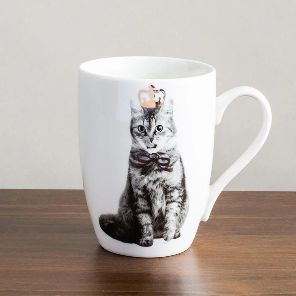 KSP Graphic 'Royal Cat' Mug - Set of 4 (Black/White/Gold)
