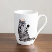 KSP Graphic 'Royal Cat' Mug - Set of 4 (Black/White/Gold)