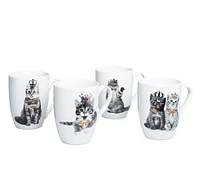 KSP Graphic 'Royal Cat' Mug - Set of 4 (Black/White/Gold)
