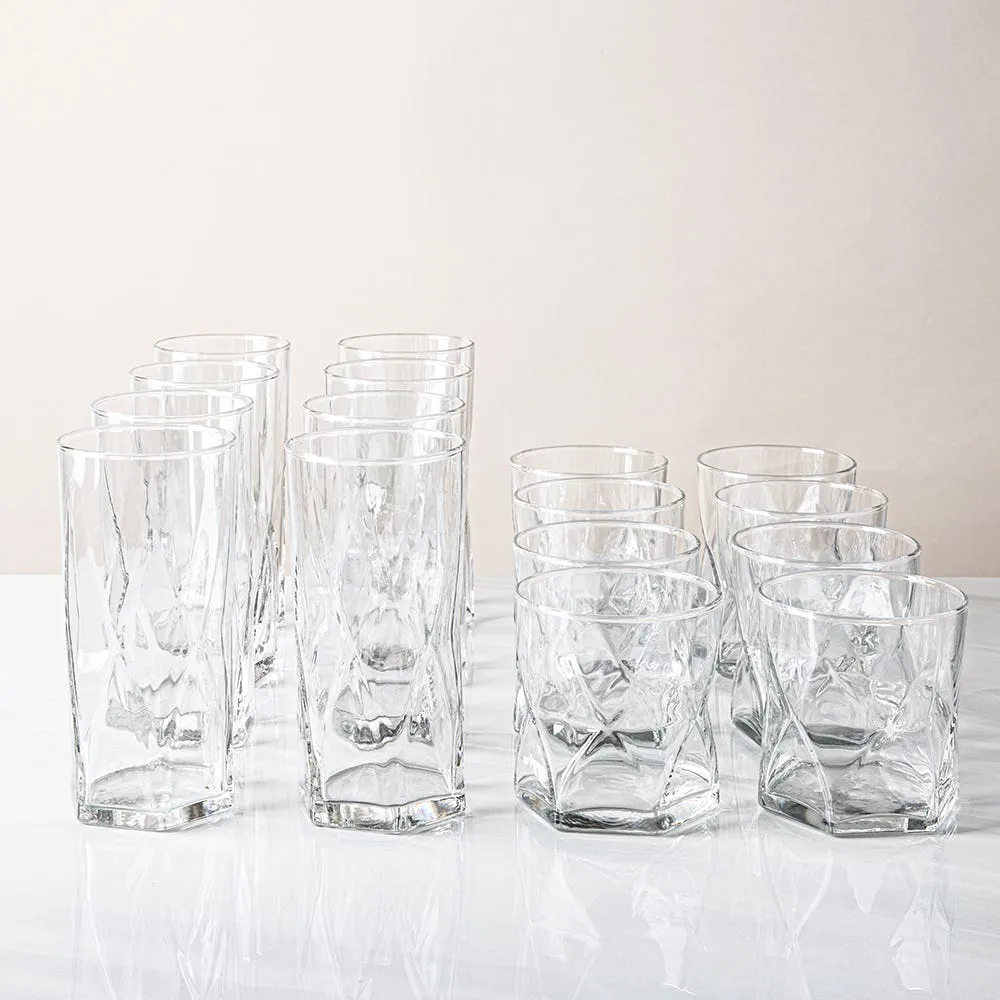 Libbey Tumbler & Rocks 'Rhombus' Combo - Set of 16 (Clear)