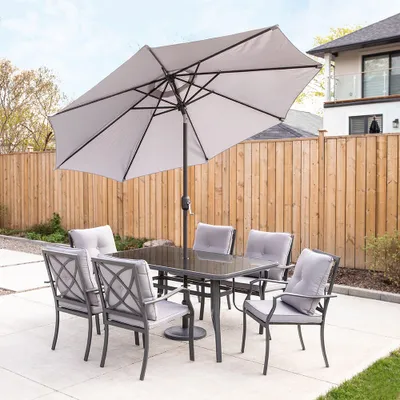 KSP Cookstown Patio Table and Chairs with Umbrella - Set of 9 (Grey)