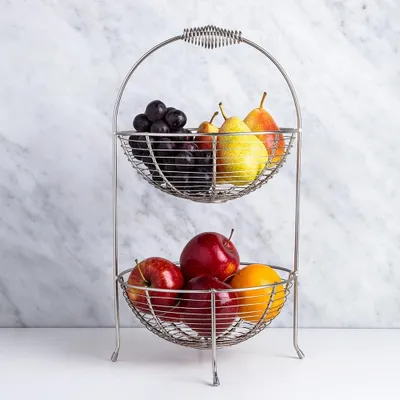 KSP Circ 2-Tier Fruit-Vegetable Basket (Matte Nickel) 11" dia. x 17"