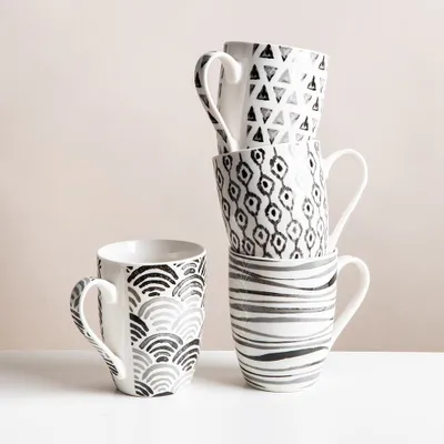 KSP Graphic 'Ikat' Mug - Set of 4 (Grey)