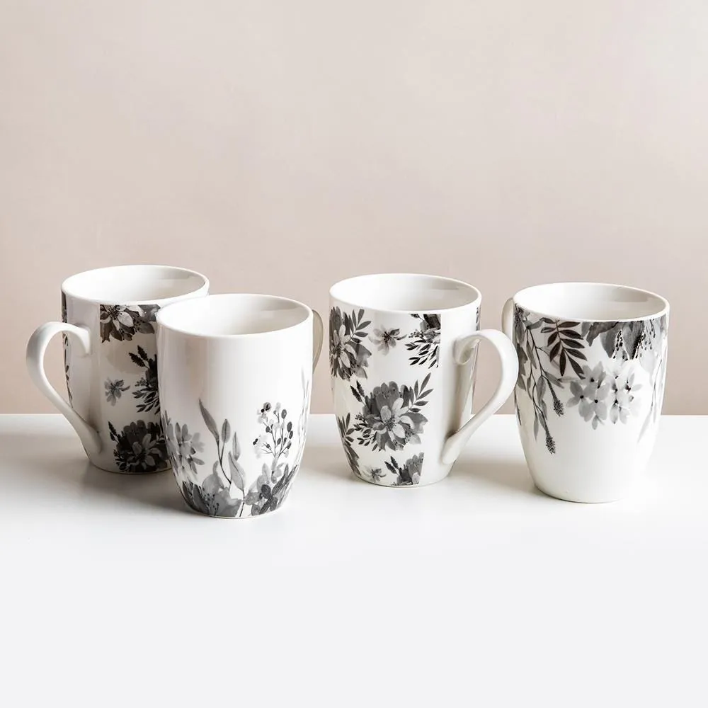 KSP Graphic 'Bloom' Mug - Set of 4 (White/Black)