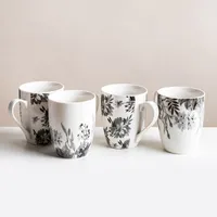 KSP Graphic 'Bloom' Mug - Set of 4 (White/Black)