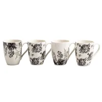 KSP Graphic 'Bloom' Mug - Set of 4 (White/Black)