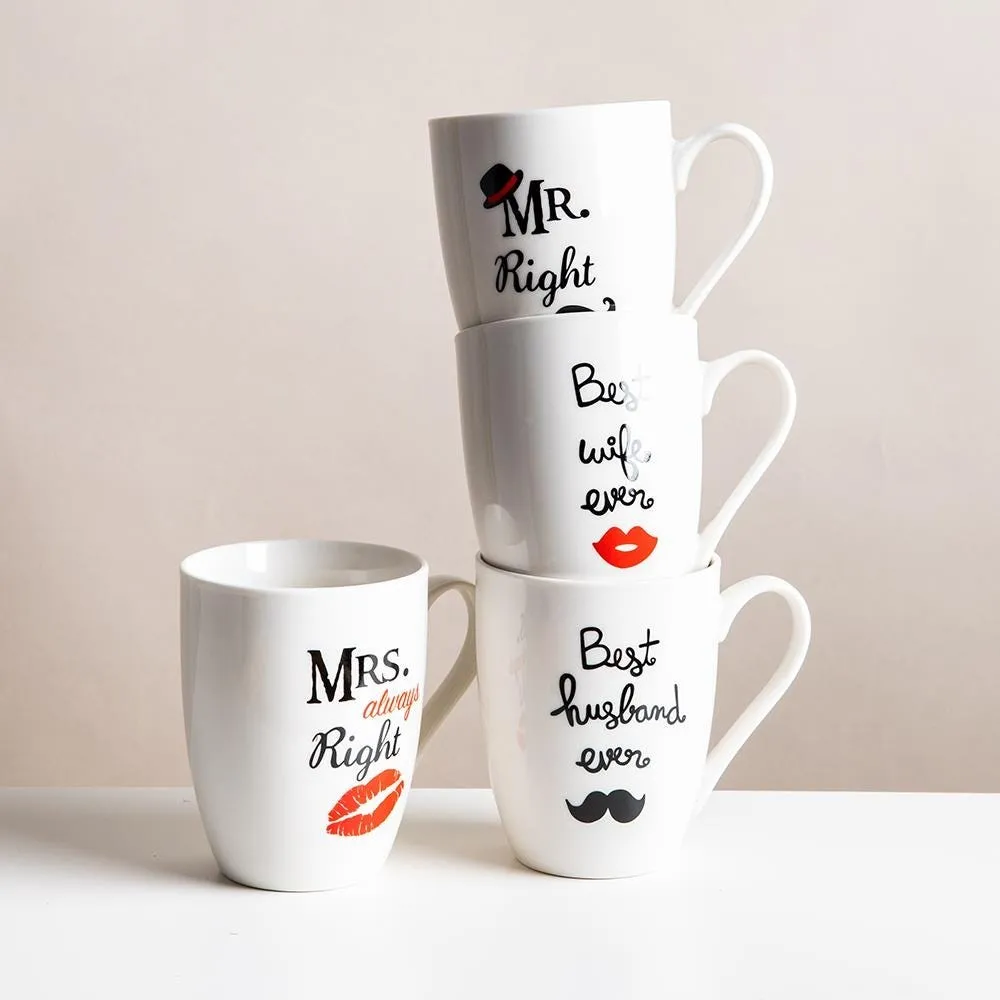 KSP Graphic 'Mr and Mrs' Mug - Set of 4 (White/Black)