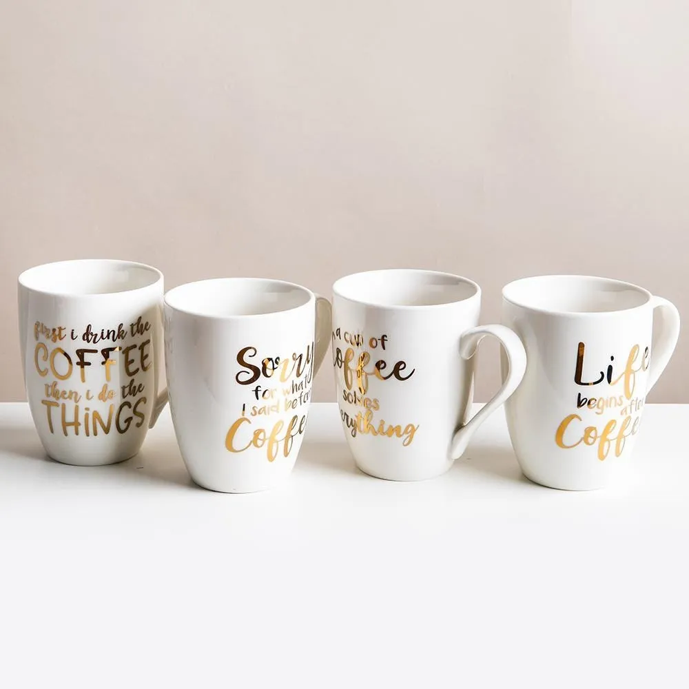 KSP Graphic 'Coffee Time' Mug - Set of 4 (White/Gold)