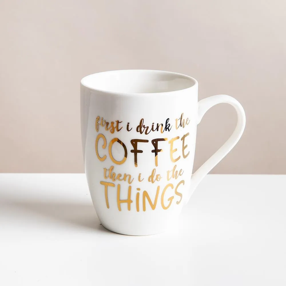 KSP Graphic 'Coffee Time' Mug - Set of 4 (White/Gold)