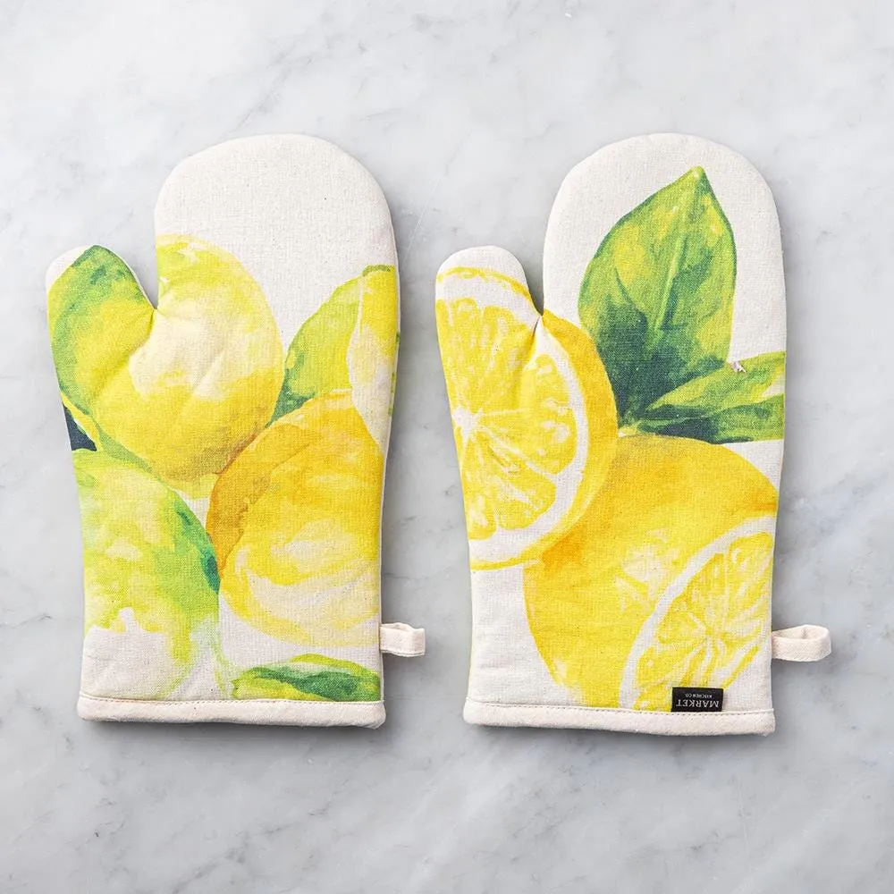 Harman Gourmet 'Market Lemon' Cotton Oven Mitt - Set of 2 (Natural)