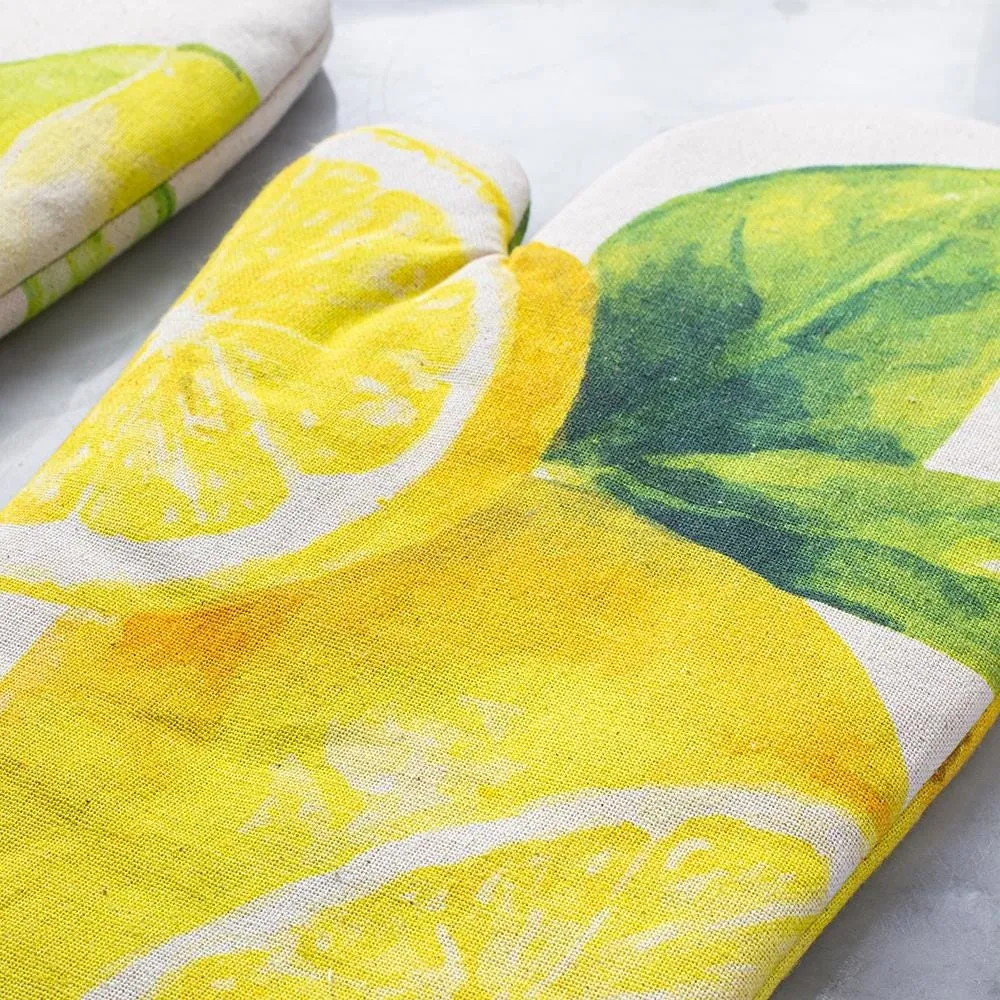 Harman Gourmet 'Market Lemon' Cotton Oven Mitt - Set of 2 (Natural)