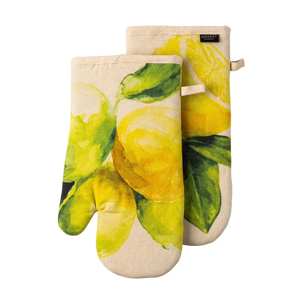 Harman Gourmet 'Market Lemon' Cotton Oven Mitt - Set of 2 (Natural)