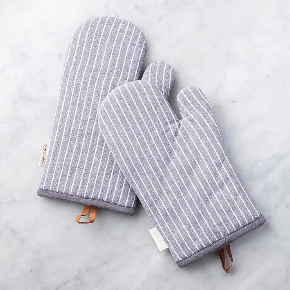 Harman Gourmet 'Chambray Stripe' Cotton Oven Mitt Set of 2 (Charcoal)