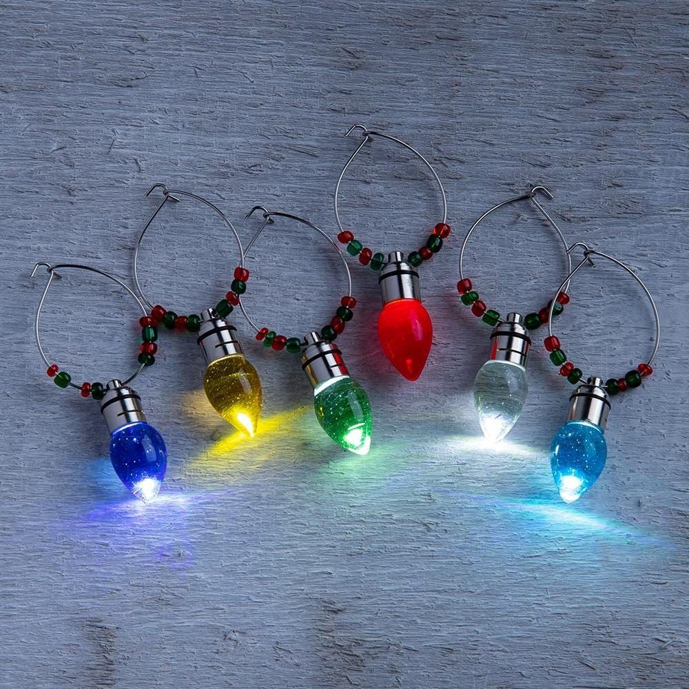 KSP Christmas Glass 'Light Bulb' LED Wine Charm - Set of 6