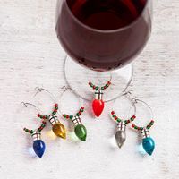 KSP Christmas Glass 'Light Bulb' LED Wine Charm - Set of 6