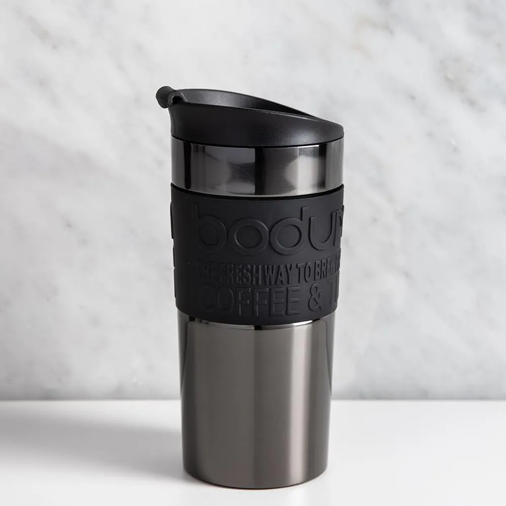 Bodum Silicone Band Double Wall Travel Mug (Gunmetal)