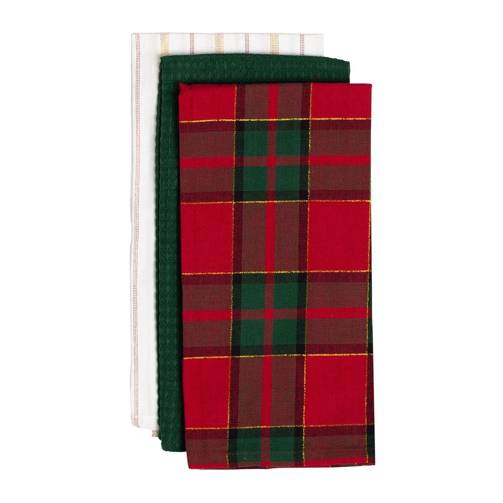 Harman Christmas 'Traditional Check' Kitchen Towel 18x26" - Set of 3