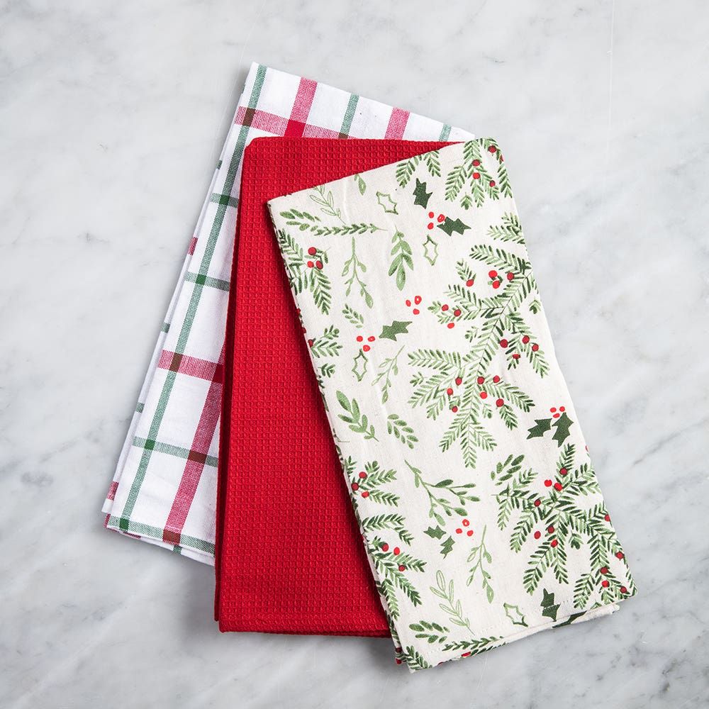 Harman Christmas 'Holly' Cotton Kitchen Towel 18x26" - Set of 3