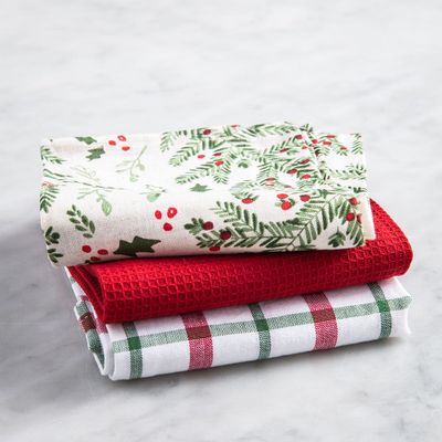 Harman Christmas 'Holly' Cotton Kitchen Towel 18x26" - Set of 3