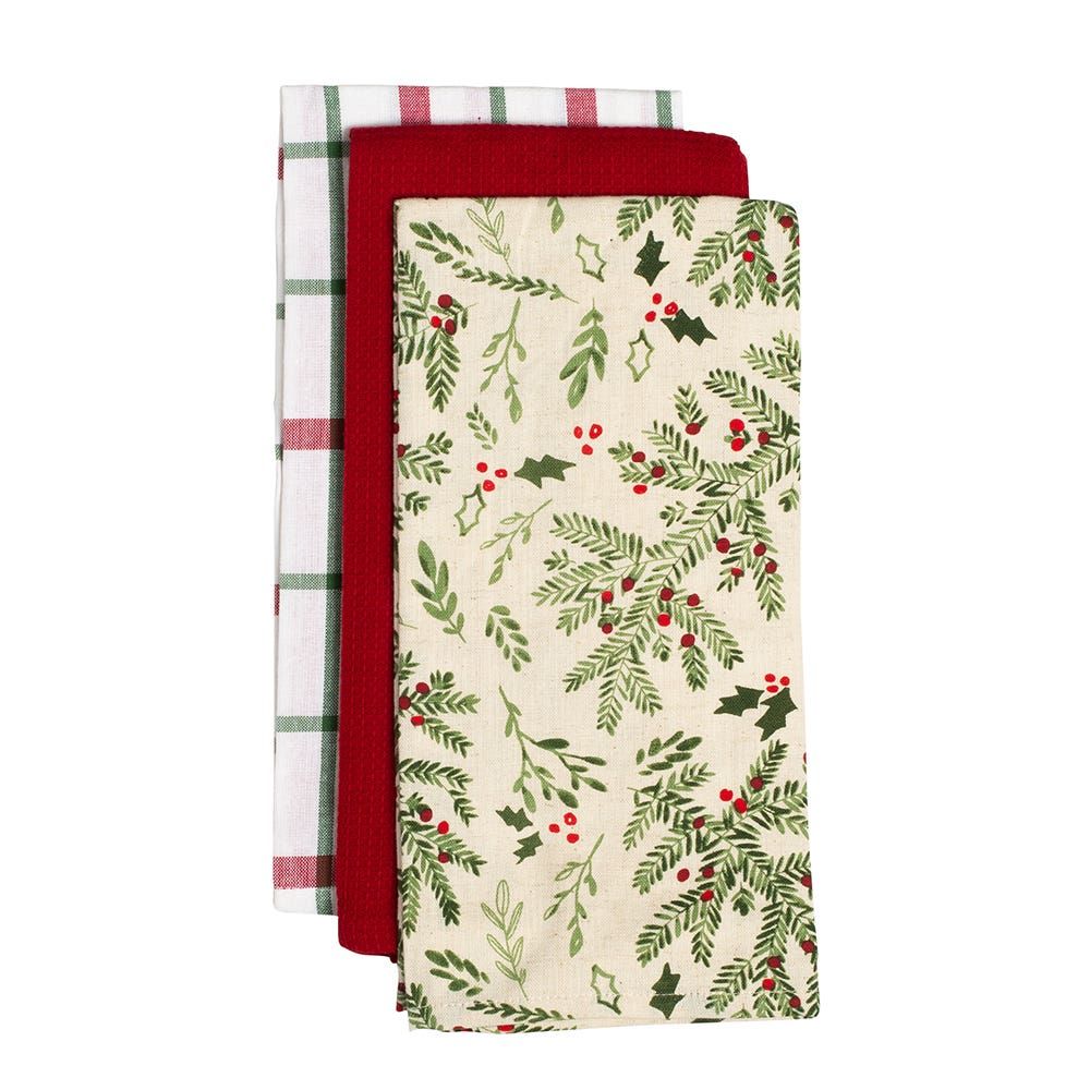 Harman Christmas 'Holly' Cotton Kitchen Towel 18x26" - Set of 3