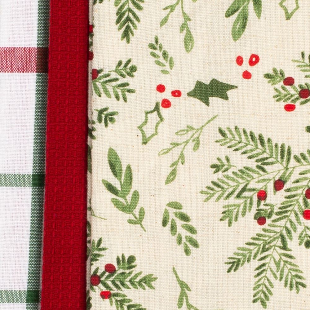 Harman Christmas 'Holly' Cotton Kitchen Towel 18x26" - Set of 3