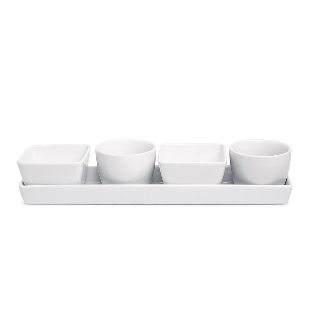 KSP Host Porcelain Mini Bowls with Tray - Set of 5 (White)