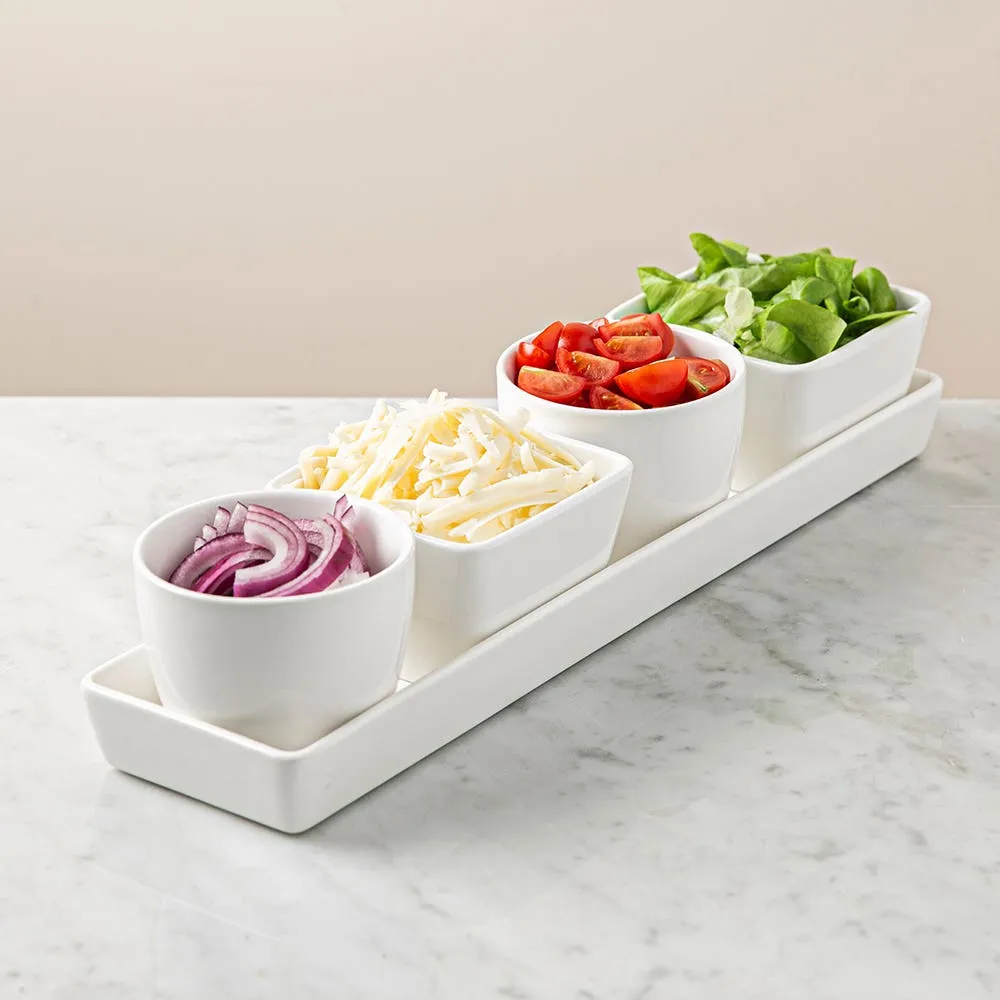 KSP Host Porcelain Mini Bowls with Tray - Set of 5 (White)