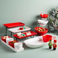 KSP Christmas Porcelain Host Mini Bowls with Tray (White/Red)