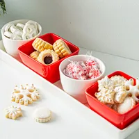 KSP Christmas Porcelain Host Mini Bowls with Tray (White/Red)