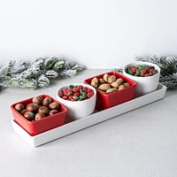 KSP Christmas Porcelain Host Mini Bowls with Tray (White/Red)