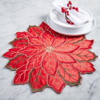 Harman Christmas Poinsettia Embroidered Cotton Placemat (Red)