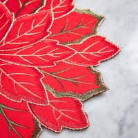 Harman Christmas Poinsettia Embroidered Cotton Placemat (Red)