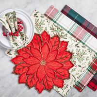 Harman Christmas Poinsettia Embroidered Cotton Placemat (Red)