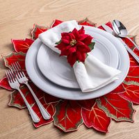 Harman Christmas Poinsettia Embroidered Cotton Placemat (Red)