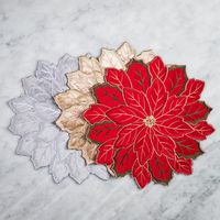 Harman Christmas Poinsettia Embroidered Cotton Placemat (Silver)