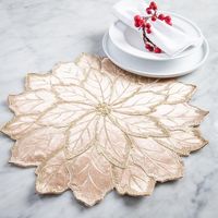 Harman Christmas Poinsettia Embroidered Cotton Placemat (Gold)